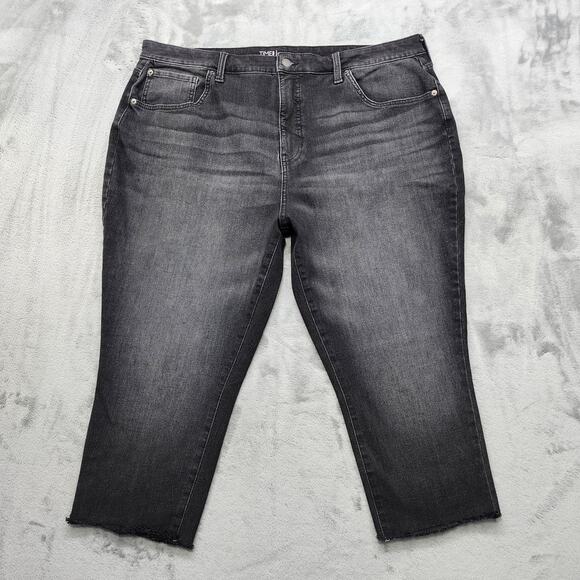 Time and Tru Jeans Womens 20 Black Faded High Rise Curvy Skinny Capri Raw Hem - Picture 1 of 11